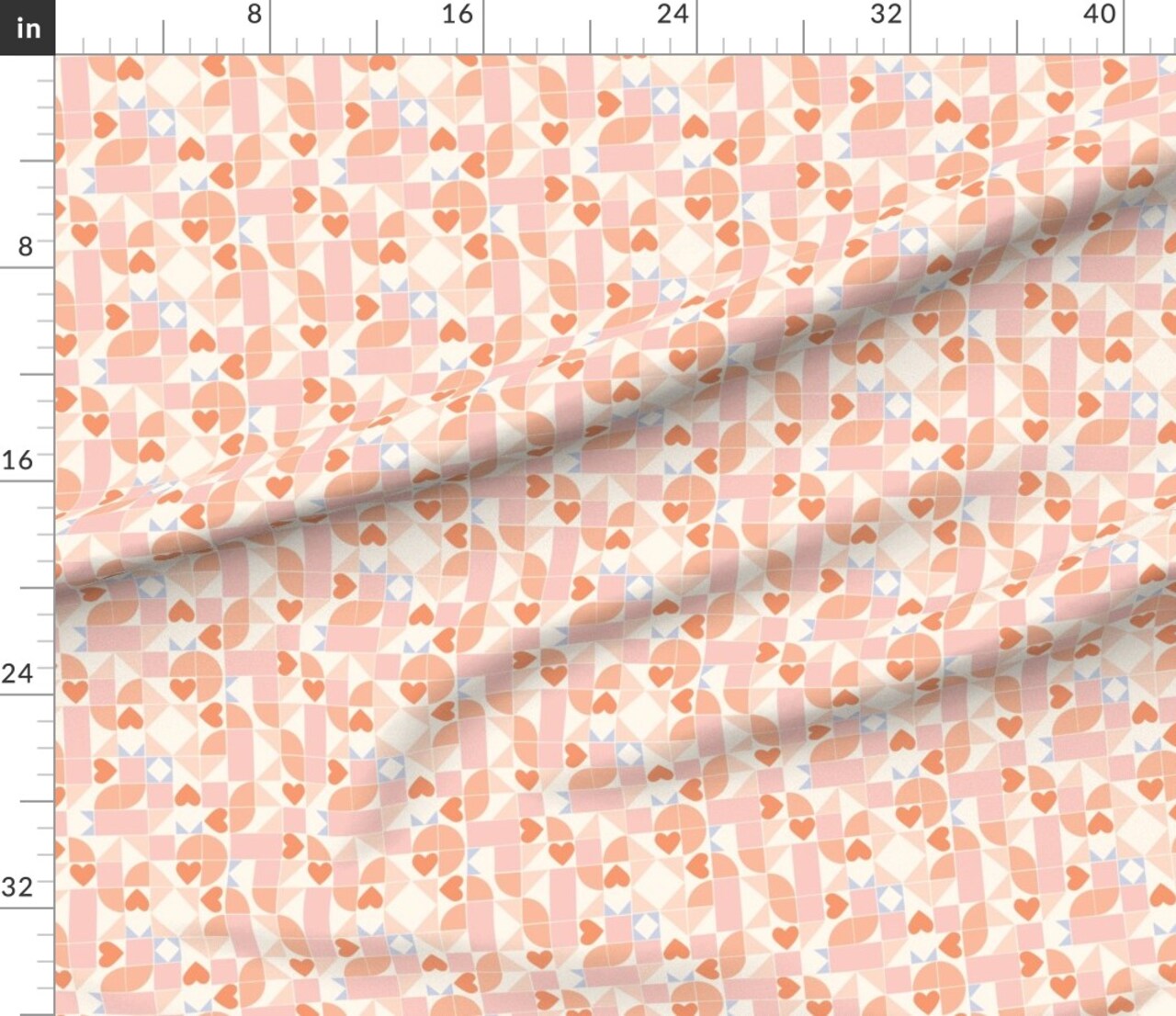 Geometric Valentine'S Day Cute Colorful Hearts Shapes Square Diamond Quilt Pink Orange Blue Custom Printed Fabric by Spoonflower Various Fabrics by the Yard or Fat Quarter